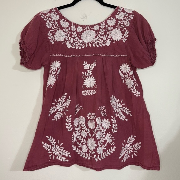 Siren La Mariposa Corta Embroidered Mexican Style Peasant Top size small - Picture 1 of 11